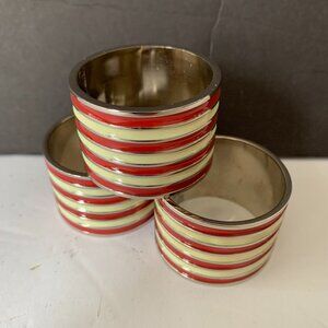 Towle Silversmiths Red Stripe Silver Plated Napkin Rings Christmas Set OF 3